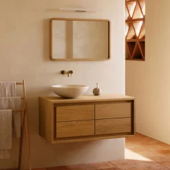 Kave Home Badkameraccessoires|Badkamermeubels|Badkamermeubel Kenta Teakhout, 90cm (excl. waskom)