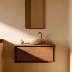 Kave Home Badkameraccessoires|Badkamermeubels|Badkamermeubel Kenta Teakhout, 90cm (excl. waskom)
