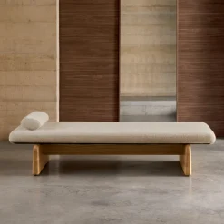 Kave Home Halbanken|Bank Topaz Chenille en essenhout, 200cm