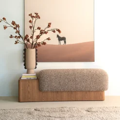 Eleonora Halbanken|Eetkamerbanken|Bankje George Bouclé en essenhout, 133cm