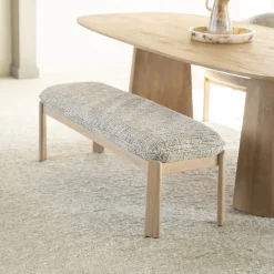 Eleonora Halbanken|Eetkamerbanken|Bankje Lottie Geweven stof en eikenhout, 143cm