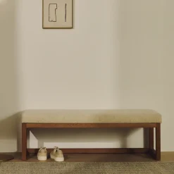 Kave Home Halbanken|Bankje Loya Chenille en beukenhout, 128cm