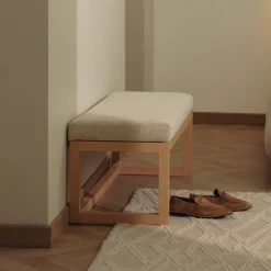 Kave Home Halbanken|Bankje Loya Chenille en beukenhout, 128cm