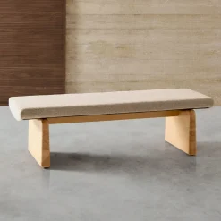 Kave Home Halbanken|Eetkamerbanken|Bankje Topaz Chenille en essenhout, 150cm