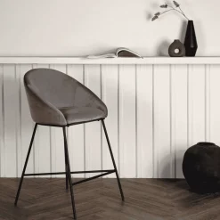 Nohr Barkruk Met Rugleuning|Barkruk Amon Velvet, kleur (zithoogte 67cm) Donkergrijs