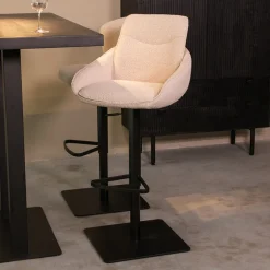 LABEL51 Barkruk Met Rugleuning|Barkruk Verstelbaar|Barkruk Beauty Bouclé, kleur (zithoogte 56-82cm) Naturel