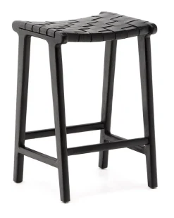 Kave Home Barkruk Leer / Kunstleer|Barkruk Calixta Hout en Leder (zithoogte 67cm)