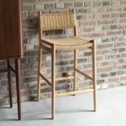 Dutchbone Barkruk Met Rugleuning|Barkruk Cecile Gevlochten papier (zithoogte 68cm)