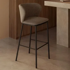 Kave Home Barkruk Met Rugleuning|Barkruk Ciselia Chenille (zithoogte 75cm)