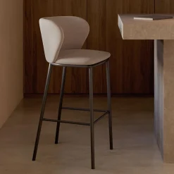 Kave Home Barkruk Met Rugleuning|Barkruk Ciselia Chenille (zithoogte 75cm)