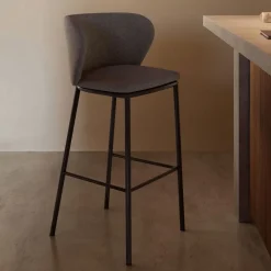 Kave Home Barkruk Met Rugleuning|Barkruk Ciselia Chenille (zithoogte 75cm)