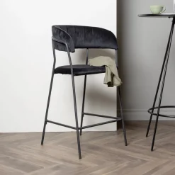 Nohr Barkruk Met Rugleuning|Barkruk Delmy Velvet (zithoogte 61cm), kleur Zwart