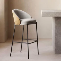 Kave Home Barkruk Met Rugleuning|Barkruk Eamy Essenhout (zithoogte 77cm)