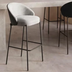 Kave Home Barkruk Met Rugleuning|Barkruk Eamy Essenhout (zithoogte 77cm)