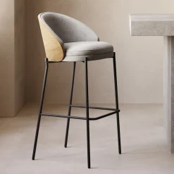 Kave Home Barkruk Met Rugleuning|Barkruk Eamy Essenhout (zithoogte 65cm)