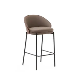 Kave Home Barkruk Met Rugleuning|Barkruk Leer / Kunstleer|Barkruk Eamy Lederlook (zithoogte 65cm)