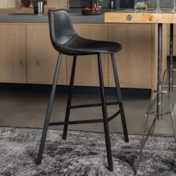 Dutchbone Barkruk Met Rugleuning|Barkruk Leer / Kunstleer|Barkruk Franky PU (zithoogte 65cm)