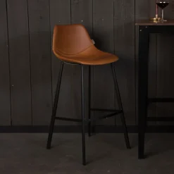 Dutchbone Barkruk Met Rugleuning|Barkruk Leer / Kunstleer|Barkruk Franky PU (zithoogte 80cm)