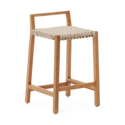 Kave Home Barkrukken|Barkruk Giverola Teakhout en gevlochten touw (zithoogte 67cm) Beige