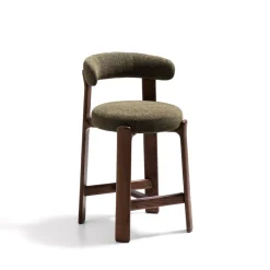 Kave Home Barkruk Met Rugleuning|Barkruk Granite Chenille en bruin essenhout (zithoogte 65cm)