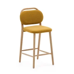 Kave Home Barkruk Met Rugleuning|Barkruk Helda Chenille en eikenhout (zithoogte 66cm)