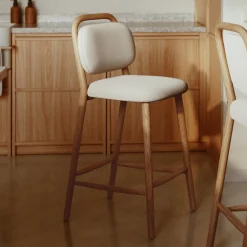 Kave Home Barkruk Met Rugleuning|Barkruk Helda Chenille en eikenhout (zithoogte 66cm)