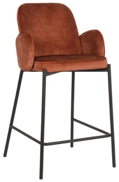 LABEL51 Barkruk Met Rugleuning|Barkruk Jari Velvet (zithoogte 65cm) Roest