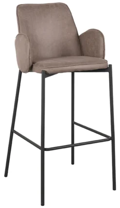 LABEL51 Barkruk Met Rugleuning|Barkruk Joni Micro Suede, kleur Taupe