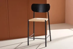 Nohr Barkruk Met Rugleuning|Barkruk Hout|Barkruk Lakeithia Rattan (zithoogte 67cm)