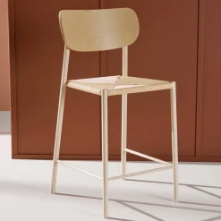 Nohr Barkruk Met Rugleuning|Barkruk Hout|Barkruk Lakeithia Rattan (zithoogte 67cm)