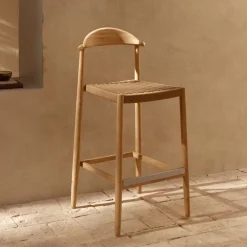 Kave Home Barkruk Met Rugleuning|Barkruk Nina kleur (zithoogte 76cm) Beige