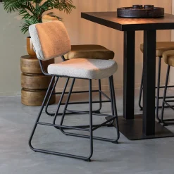 LABEL51 Barkruk Met Rugleuning|Barkruk Noah Bouclé, kleur (zithoogte 65cm) Naturel