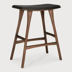 Ethnicraft Barkruk Leer / Kunstleer|Barkruk Osso Hout en Leder (zithoogte 67cm)