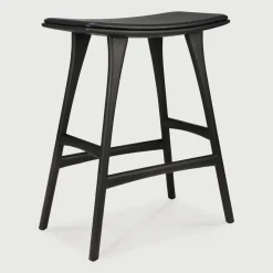 Ethnicraft Barkruk Leer / Kunstleer|Barkruk Osso Hout en Leder (zithoogte 67cm)