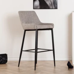 Nohr Barkruk Met Rugleuning|Barkruk Quennel Linnenlook (zithoogte 74cm)