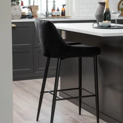 Nohr Barkruk Met Rugleuning|Barkruk Quennel Velvet, kleur (zithoogte 74cm) Zwart