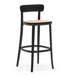 Kave Home Barkruk Met Rugleuning|Barkruk Hout|Barkruk Romane Beukenhout en rotan (zithoogte 75cm)