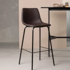 Nohr Barkruk Met Rugleuning|Barkruk Leer / Kunstleer|Barkruk Sherrika Lederlook, kleur (zithoogte 75cm) Bruin