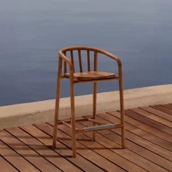 Kave Home Barkrukken|Barkruk Met Rugleuning|Barkruk Turqueta hout (zithoogte 65cm) Teak