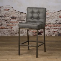 Tower Living Barkruk Met Rugleuning|Barkruk Leer / Kunstleer|Barkruk Vasco (zithoogte 67cm) Grijs