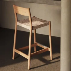 Kave Home Barkruk Met Rugleuning|Barkruk Yalia Eikenhout en touw (zithoogte 65cm)