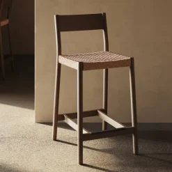 Kave Home Barkruk Met Rugleuning|Barkruk Yalia Eikenhout en touw (zithoogte 65cm)