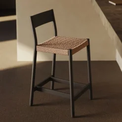 Kave Home Barkruk Met Rugleuning|Barkruk Yalia Eikenhout en touw (zithoogte 65cm)