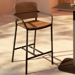 Kave Home Barkrukken|Barkruk Met Rugleuning|Barstoel Algueret Eucalyptushout (zithoogte 66cm) Naturel