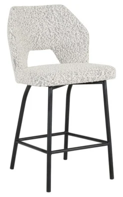 MUST Living Barkruk Met Rugleuning|Barstoel Bloom Bouclé (zithoogte 65cm) Lichtgrijs