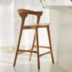 Ethnicraft Barkruk Met Rugleuning|Barkruk Hout|Barstoel Bok Geolied Eikenhout, kleur (zithoogte 67cm) Naturel