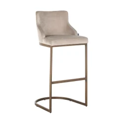 Richmond Interiors Barkruk Met Rugleuning|Barstoel Bolton Velvet (zithoogte 76.5cm) Khaki / Goud