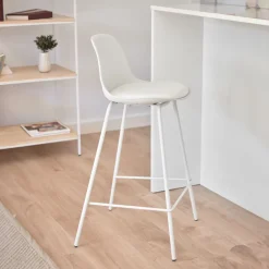 Kave Home Barkruk Met Rugleuning|Barkruk Leer / Kunstleer|Barstoel Brighter (zithoogte 65cm), kleur Wit