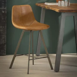 LifestyleFurn Barkruk Met Rugleuning|Barkruk Leer / Kunstleer|Barstoel Celia Vintage PU-leder (zithoogte 66cm)