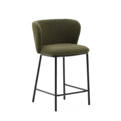 Kave Home Barkruk Met Rugleuning|Barstoel Ciselia Bouclé (zithoogte 65cm) Groen
